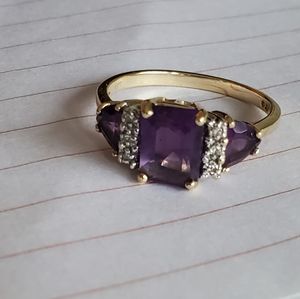 Amethyst with diamonds ring